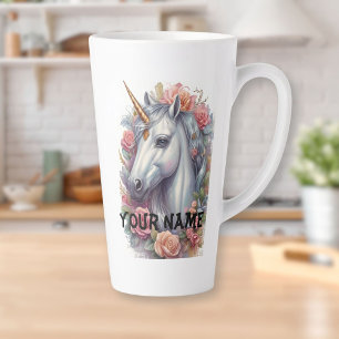 Taza De Café Latte Retrato personalizado de unicornio blanco