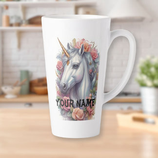Taza De Café Latte Retrato personalizado de unicornio blanco