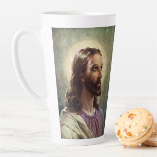 Taza De Café Latte Retrato religioso vintage de Jesucristo con halo