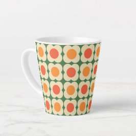 Taza De Café Latte Retro 70s Scandi Flowers -Mid mod- Orange on Green