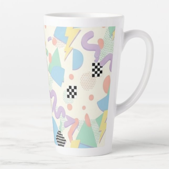 Taza De Café Latte Retro 90s Memphis Aesthetic Pattern Latte Mug (Derecha)