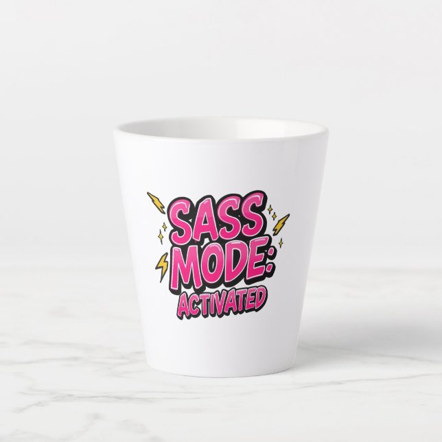 Taza De Café Latte Retro 90s "Sass Mode Activated" (Anverso)
