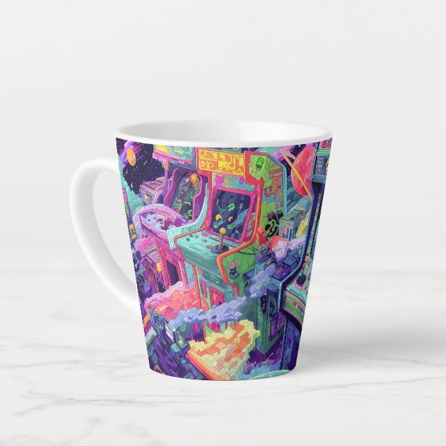 Taza De Café Latte Retro Arcade Machines in Space (Ángulo izquierdo)
