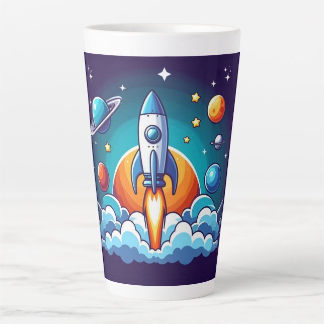Taza De Café Latte Retro, cohete espacial exterior (Anverso)