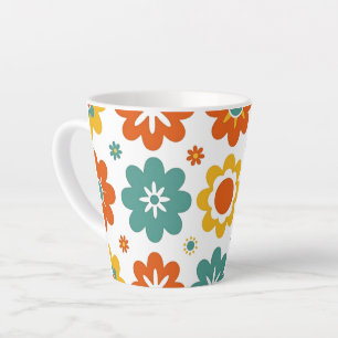 Taza De Café Latte Retro Floral Geométrico Boho de los 70
