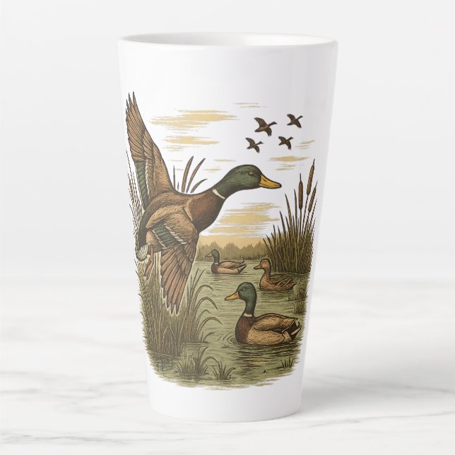 Taza De Café Latte Retro-Flying-Mallard-Duck-Hunting (Anverso)
