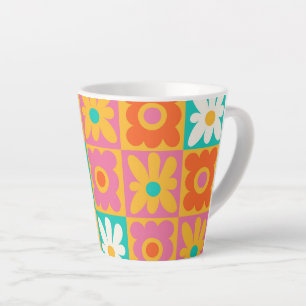 Taza De Café Latte Retro Groovy Floral de Cuadro de los 70 Colorido