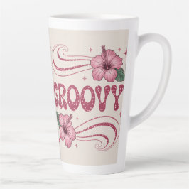 Taza De Café Latte Retro Groovy Pink Hibiscus Latte Mug
