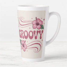 Taza De Café Latte Retro Groovy Pink Hibiscus Latte Mug