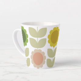 Taza De Café Latte Retro Groovy Summer Flowers Stems