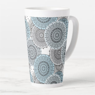 Taza De Café Latte Retro, patrón retro, azul y gris, elegante