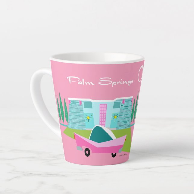 Taza De Café Latte Retro Pink Palm Springs Latte Mug (Ángulo izquierdo)