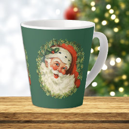 Taza De Café Latte Retro Santa Claus Wreath