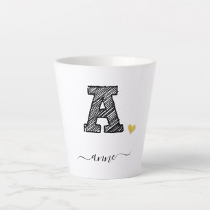 Taza De Café Latte Retro Sketch Monograma Letra A, Latte Mug