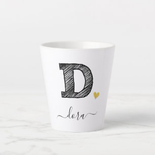 Taza De Café Latte Retro Sketch Monograma Letra D, Latte Mug
