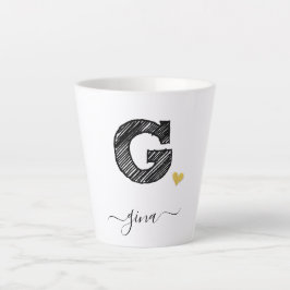 Taza De Café Latte Retro Sketch Monograma Letra G, Latte Mug