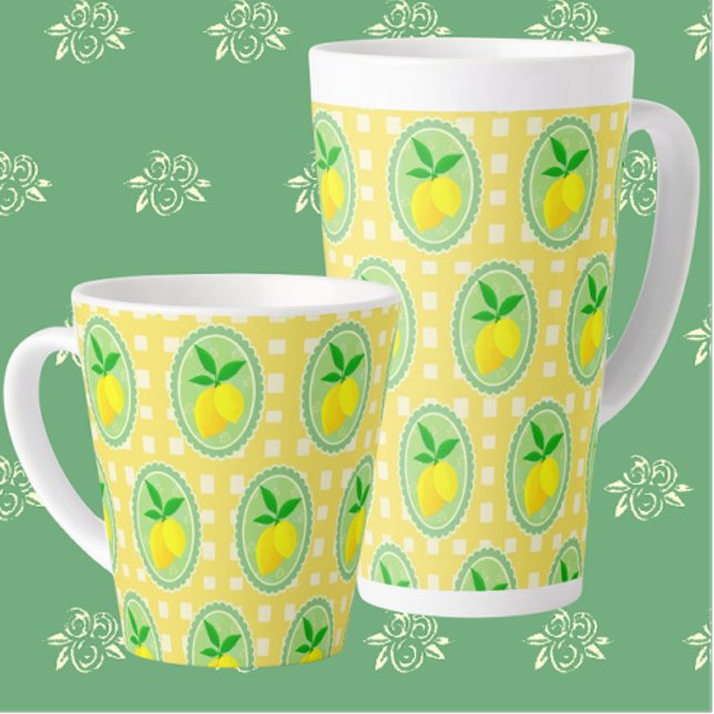 Taza De Café Latte Retro Sunny Lemon Yellow Spring Green (Sunny yellow latte mugs to start the day of right!)