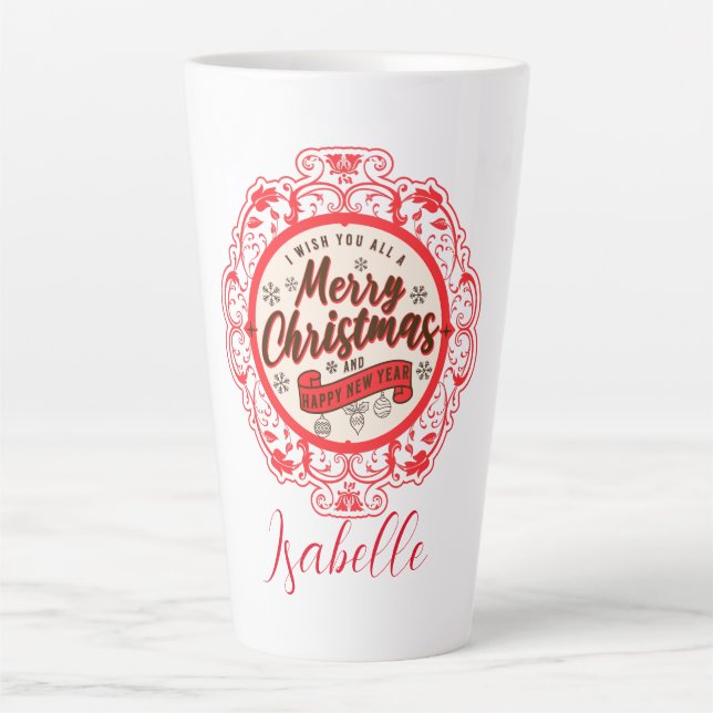 Taza De Café Latte Retro vintage Feliz Navidad (Anverso)