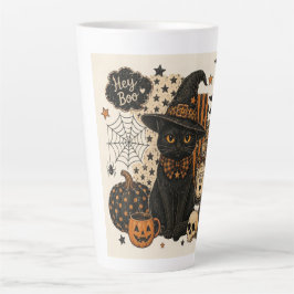 Taza De Café Latte Retro Vintage Halloween Gato Negro Bruja Sombrero