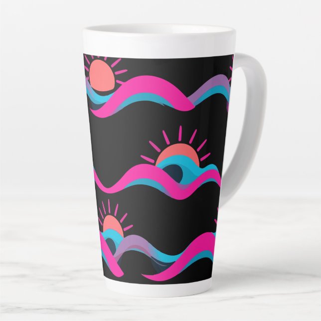 Taza De Café Latte Retro Wave Mug Design – 80s Geometric Sun & Wave (Ángulo derecho)