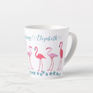 Taza De Café Latte Reunión de flamencos y estrellas de mar