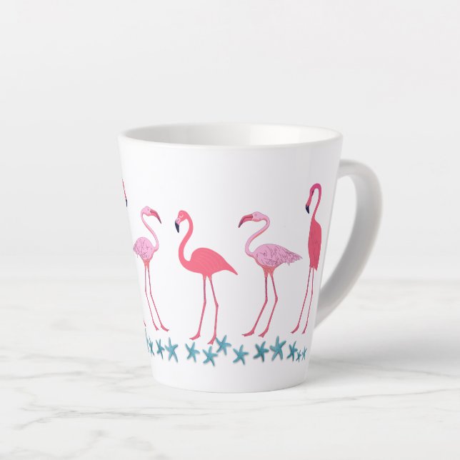 Taza De Café Latte Reunión de flamencos y peces estelares (Ángulo derecho)
