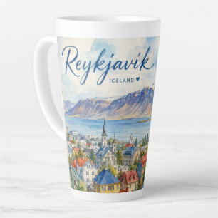 Taza De Café Latte Reykjavik Islandia recuerdo acuarela