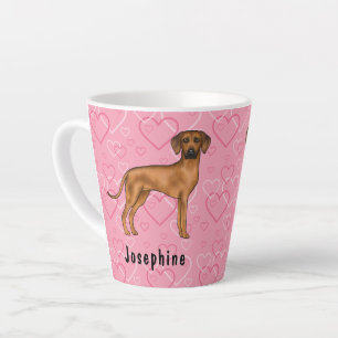 Taza De Café Latte Ridgeback Perro Rhodés En Corazón Rosa Con Nombre