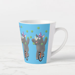 Taza De Café Latte Rinocerontes divertidos y lindos en monociclo