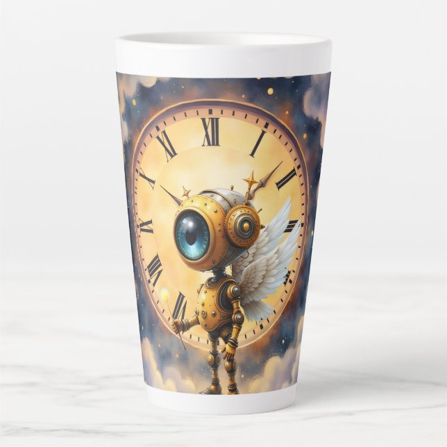 Taza De Café Latte Robby the Winged Timekeeper – Wings of Time Series (Anverso)