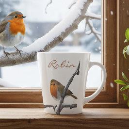 Taza De Café Latte Robin Bird Winter Branch Personalizado Latte Mug