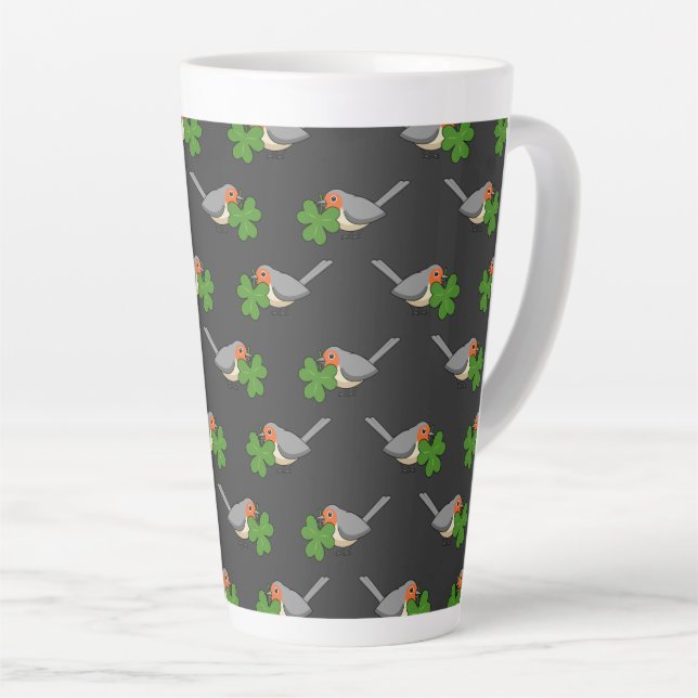 Taza De Café Latte Robin lindo con Shamrock Clover Personalizado (Ángulo derecho)