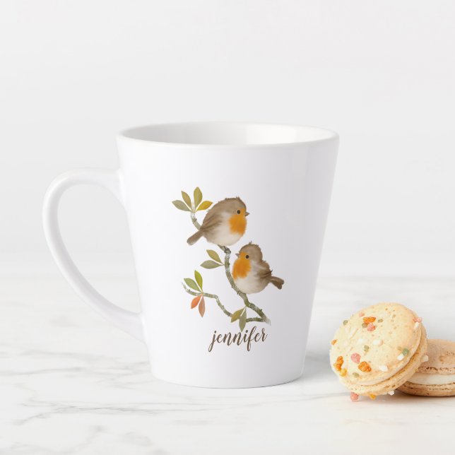 Taza De Café Latte Robin Redmama Birds Personalized Latte Mug (In situ)