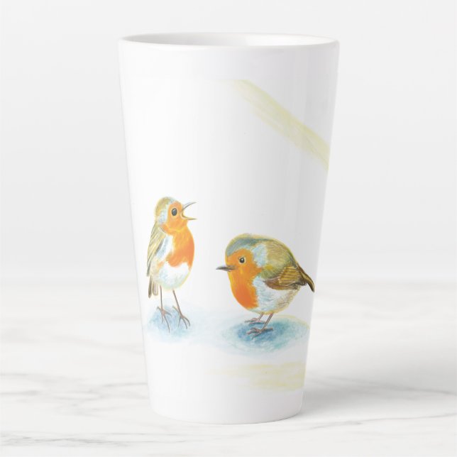 Taza De Café Latte Robins rojos en invierno (Anverso)
