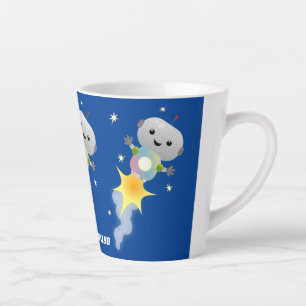 Taza De Café Latte Robot lindo volando en el ilustracion del personal