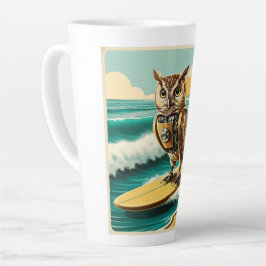 Taza De Café Latte Robots vintage navegando en la playa