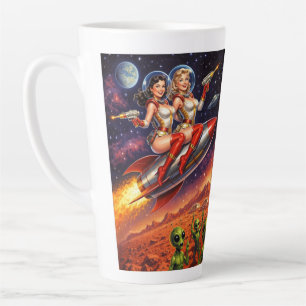 Taza De Café Latte Rocket Girls vs. la amenaza marciana Retro Sci-Fi