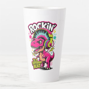 Taza De Café Latte Rockin' Dino T-Rex – Amante de la Música Divertida