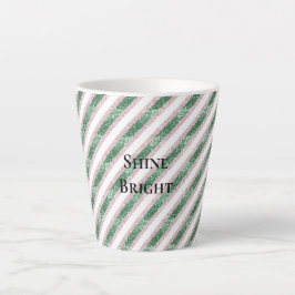 Taza De Café Latte Rojizo Rosa Verde Glitzy Brillo Rayas Navidad
