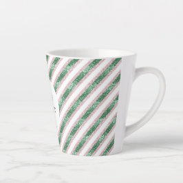 Taza De Café Latte Rojizo Rosa Verde Glitzy Rayas Navidad