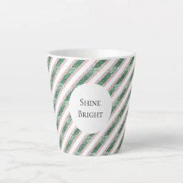 Taza De Café Latte Rojizo Rosa Verde Glitzy Rayas Navidad