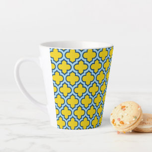 Taza De Café Latte Rojo azul amarillo y bebé, Entramado, Quatrefoil