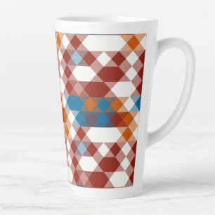 Taza De Café Latte rojo blanco azul y naranja geométrico