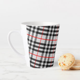 Taza De Café Latte Rojo blanco negro Gingham Tejido clásico de cuad