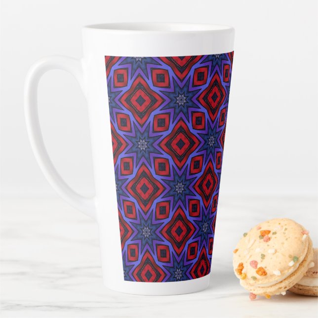 Taza De Café Latte Rojo Con Estrellas Azules (In situ)