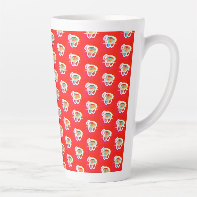 Taza De Café Latte Rojo con pequeños diseños artísticos (Derecha)