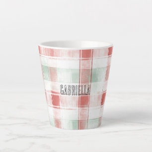 Taza De Café Latte Rojo Menta Mocha con Rayas de Cuadros Navideñas