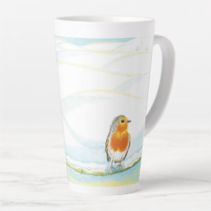 Taza De Café Latte Rojo Robin Bird & Winter Landscape