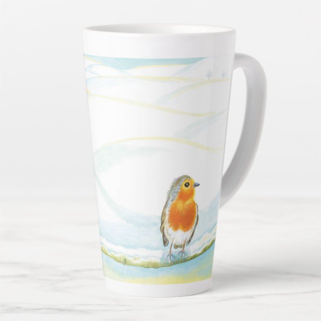 Taza De Café Latte Rojo Robin Bird & Winter Landscape (Ángulo derecho)