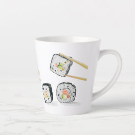 Taza De Café Latte Rollo de Salmón de Sushi con Palillos 
